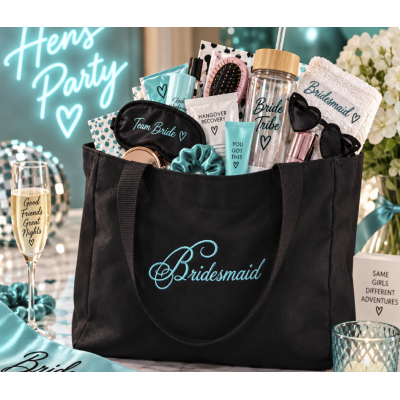 Tote Bag Black and Aqua - Bridesmaid